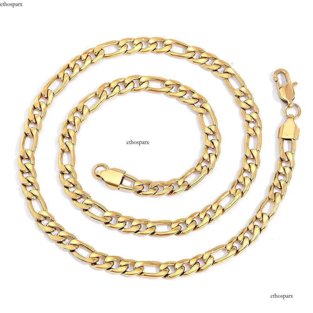 Nuoya Unisex Gold Plated Cuban Link Necklace 3/4/5/6mm Stainless Steel Hip Hop Jewelry 3-to-1 Figaro Chain for Parties