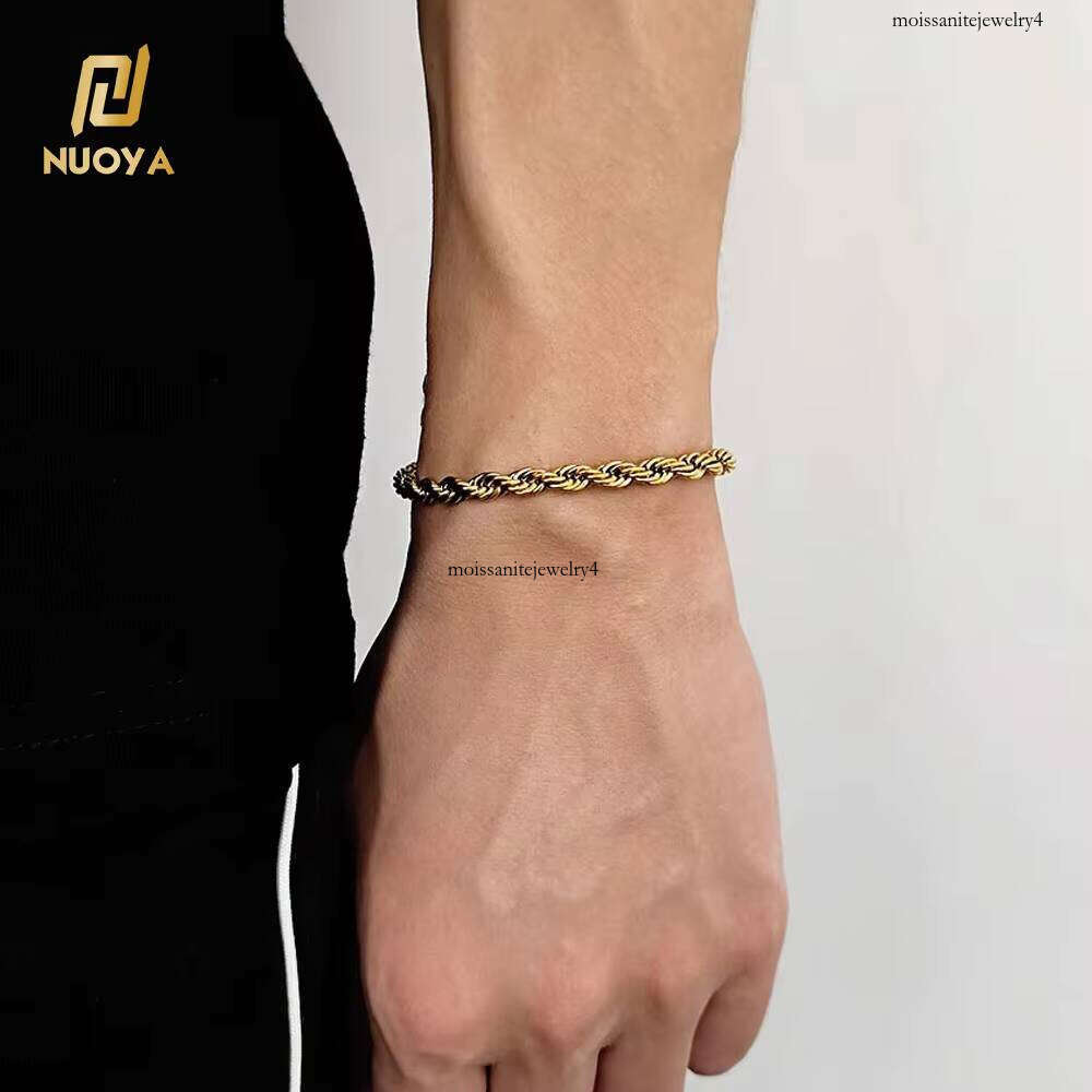 Nuoya 3/4/5/6mm Stainless Steel Bracelets Gold Pltead Jewelry Twisted Rope Chain Bracelet