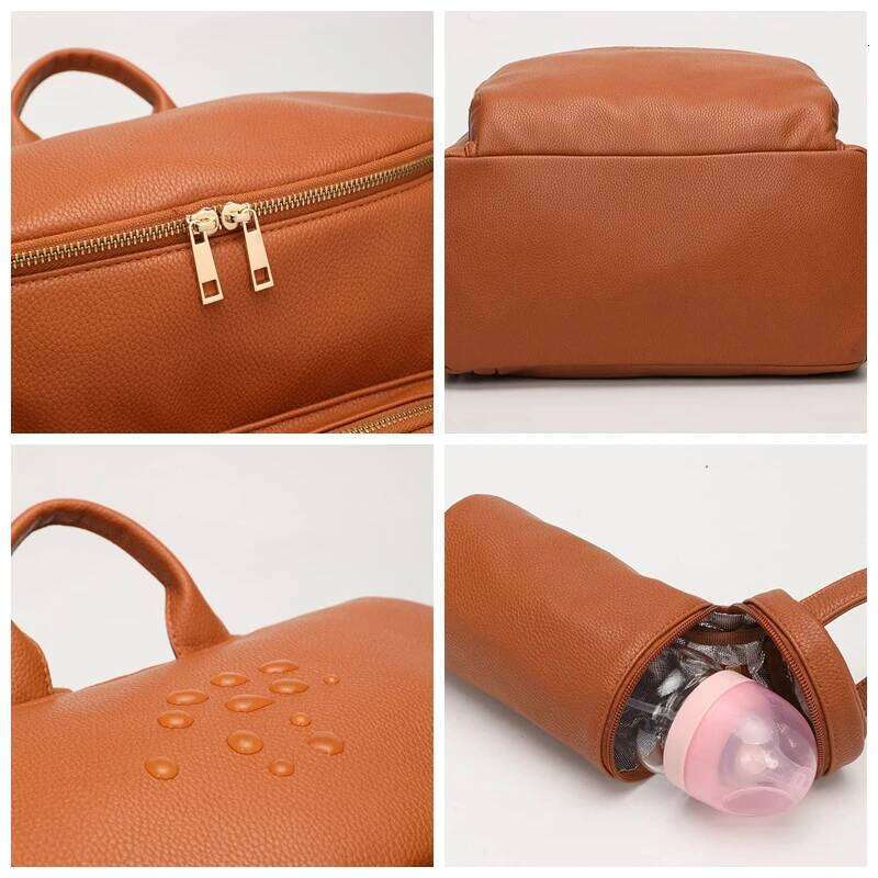 Baby Diaper Backpack Solid PU Leather Mummy Maternity Bag Large Capacity Travel Back Pack Stroller Bags with Changing Pad