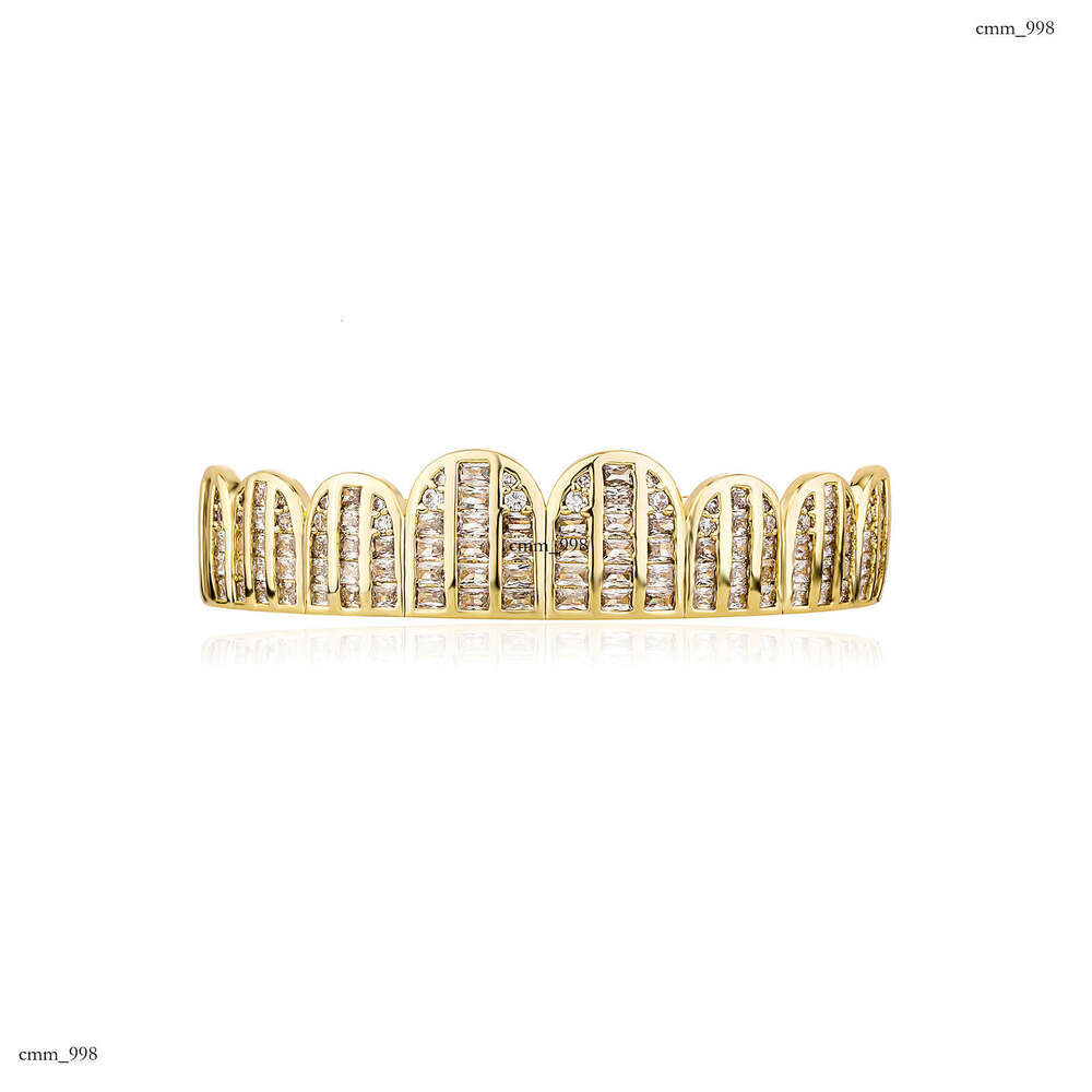 Gold-Plated Square Zircon Full Dia Micro-Inlaid Large Gold Teeth Unisex Hip-Hop Accessories