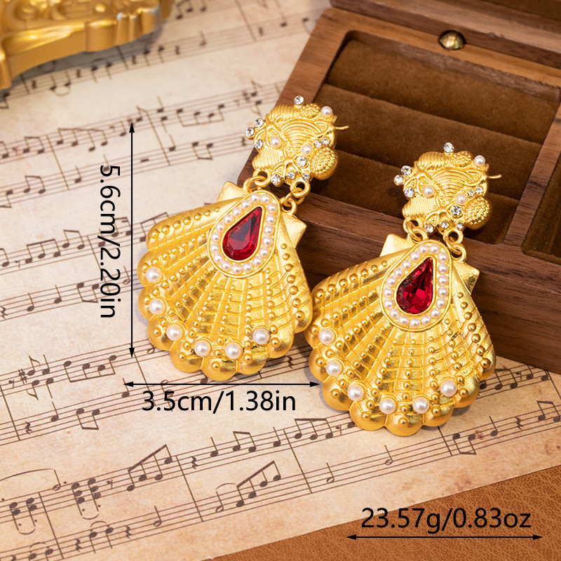 S925 Sterling Silver Rhinestone Pearl Shell Earrings Vintage Royal Mid Century Fashion Jewelry for Women