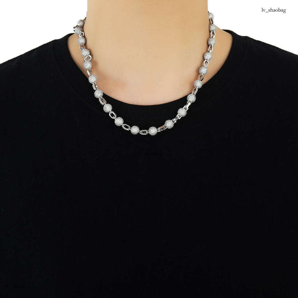 Necklace 8mm Round Bead Personality Trendy Unisex Clavicle Chain Street Full Moissanite chain Hip Hop Accessories