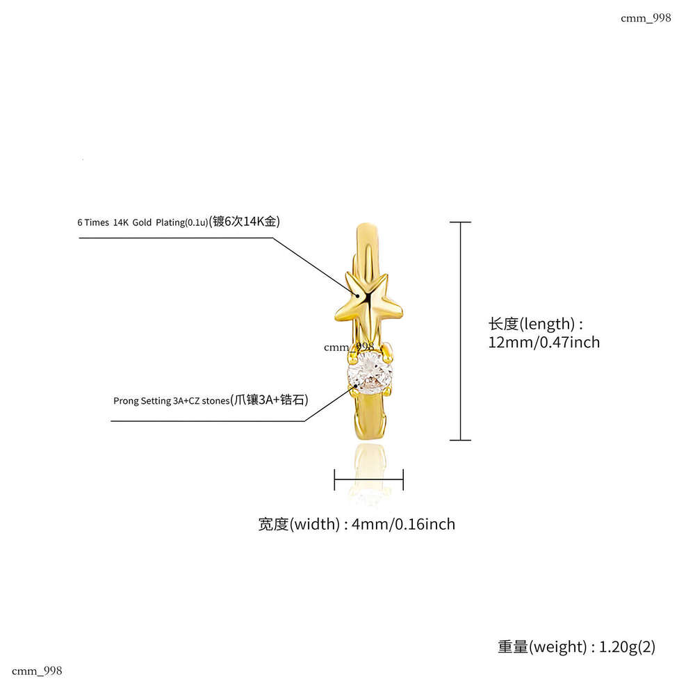 INS Style Single Star Earrings for Men Women, Simple and Elegant Pentagram Stud Earrings, Niche Zircon Inlaid Ear Jewelry