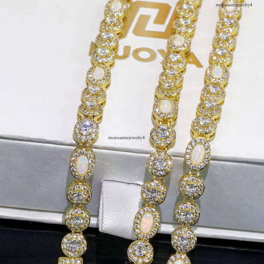 NUOYA 6mm Micro Opal Clear Multi Gemstone Link Chain Brass Bracelet Iced Zircon CZ Jewelry Gift for Women Men
