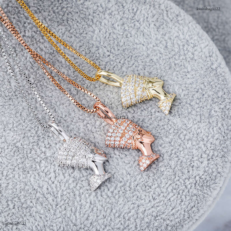 INS Nefertiti Queen Head Portrait Hip-Hop Pendant Full Moissanite chain Sier Women's Necklace