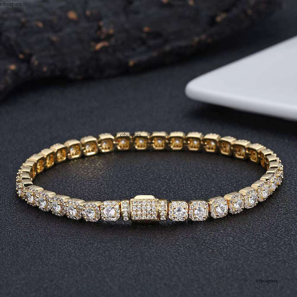 NUOYA 5mm High Quality Sier Gold Plated Hip Hop Jewelry Iced Dia Clustered Tennis Chain Necklace