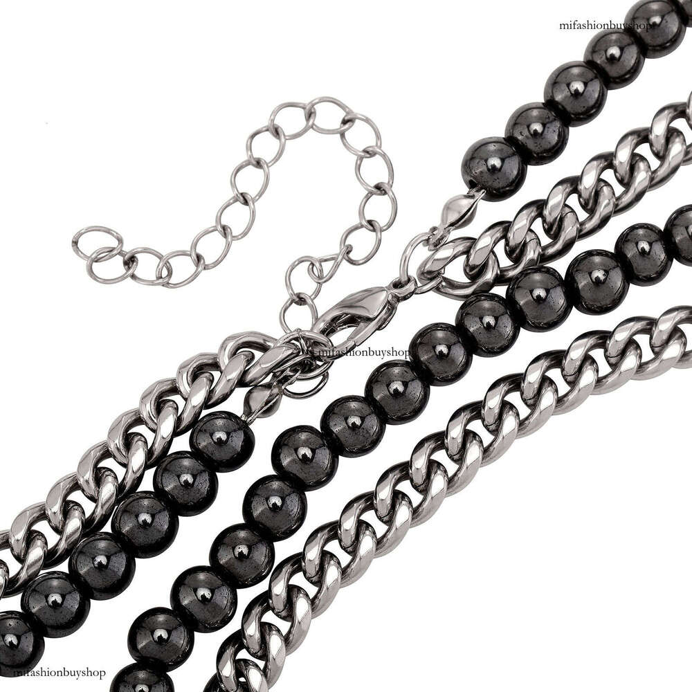 Hip Hop Sterling Silver Cuban Chain Black Gallstone Round Bead Necklace Beads DIY Jewelry Accessories Gold Australia