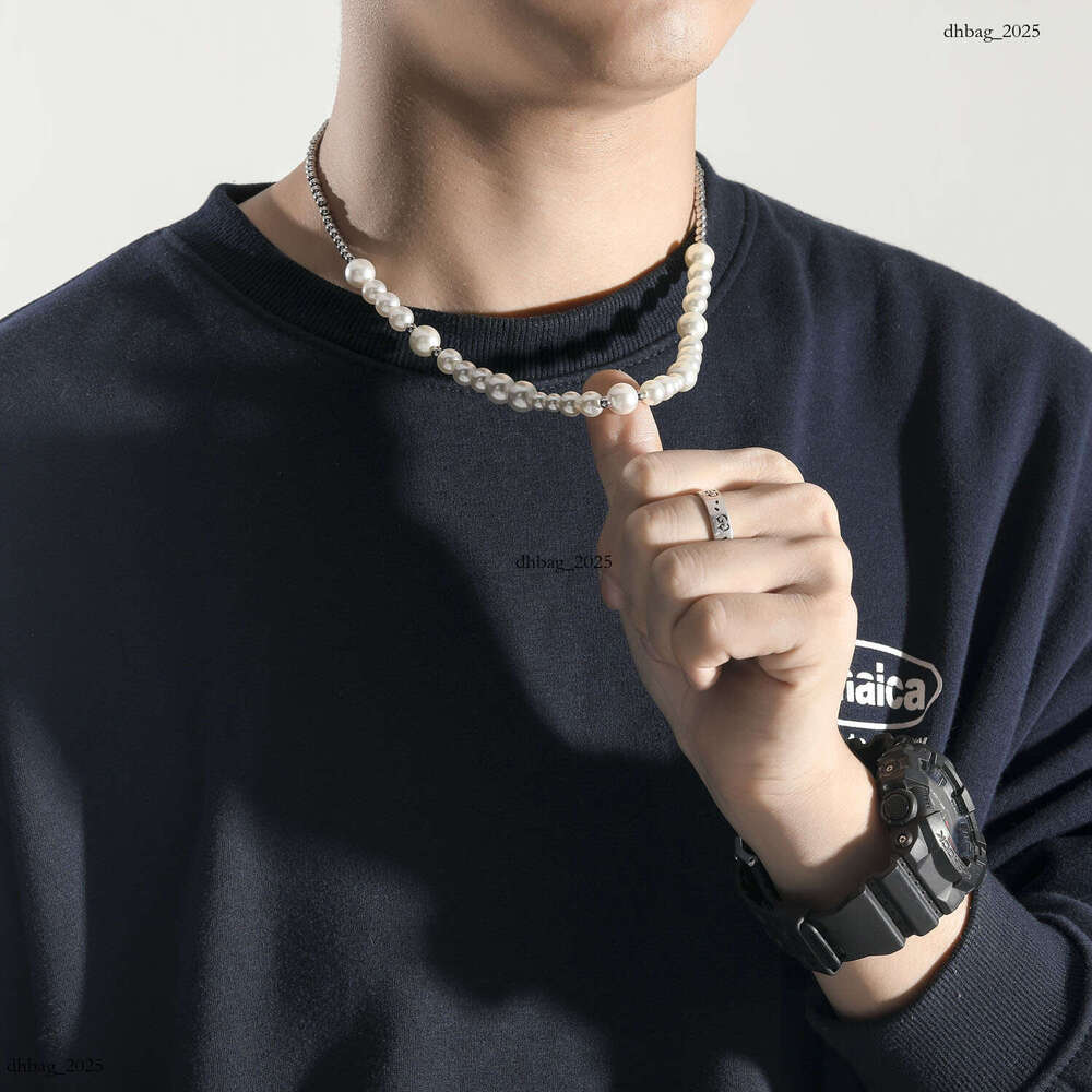 Ins Necklace Celebrity Sterling Silver Pearl Men's Personality Street Style Hip-Hop Clavicle Chain