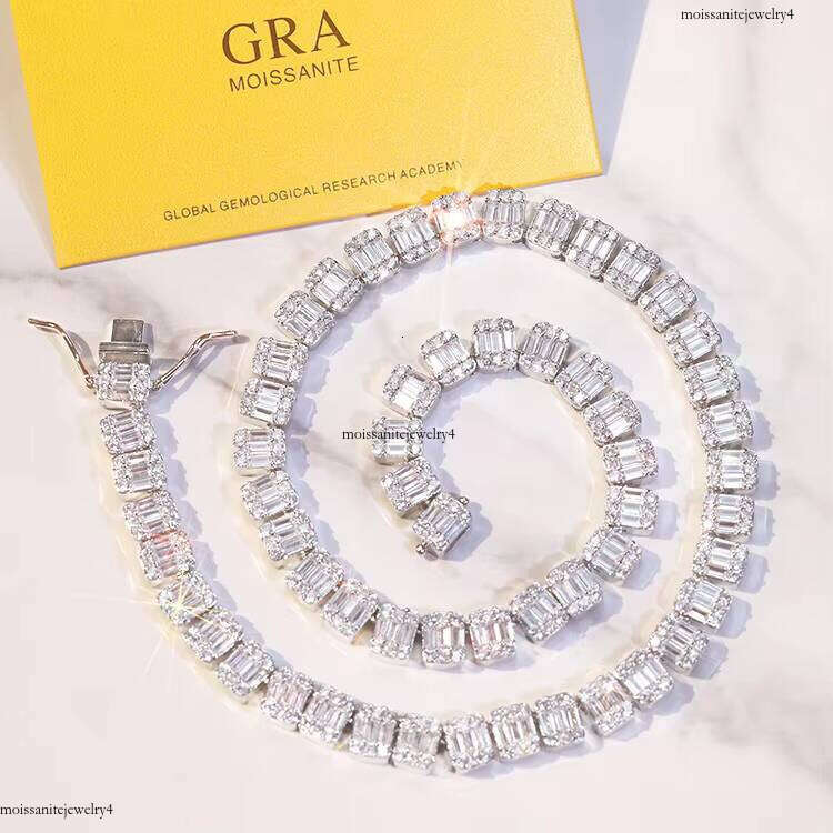 RTS Hip Hop Jewelry 9mm Baguette Vvs Moissanite Dia Sterling Sier Cuban Link Chain