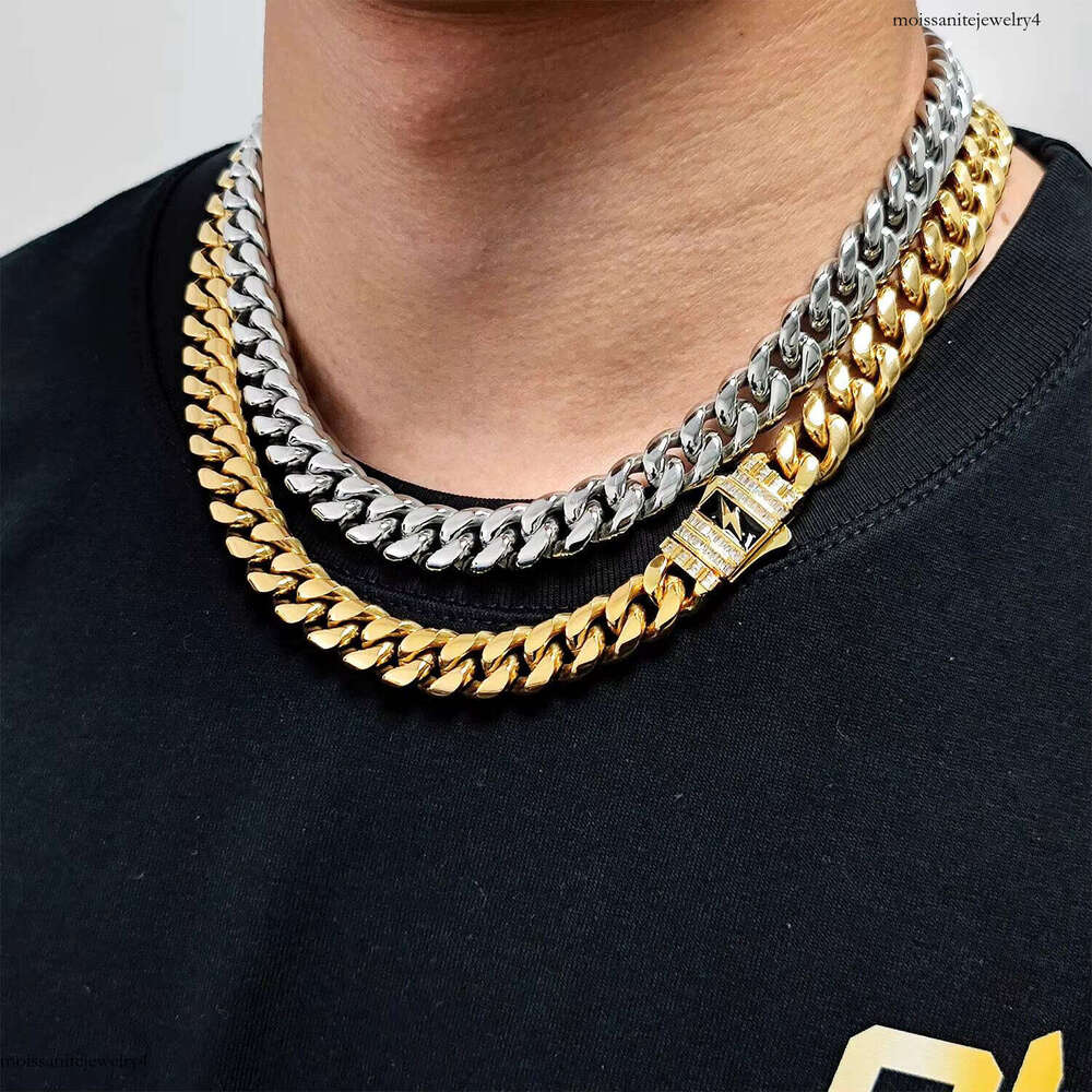 NUOYA 12mm Stainless Steel Chain Hip Hop Iced Out Clasp Custom Cuban Link Necklace Fine Jewelry for Men