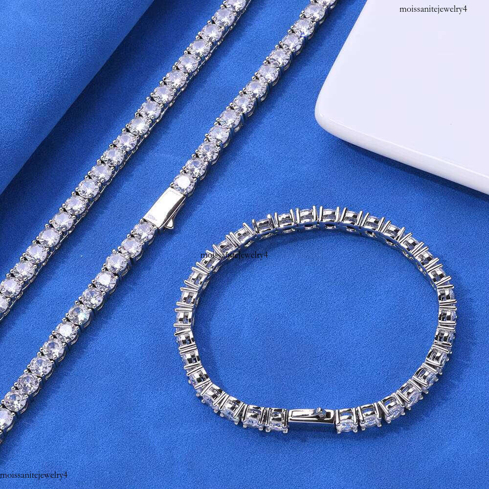 NUOYA Moissanite Necklace Sier Iced Out Round Cut Pass Dia Tester Tennis Chain Women's Fine Jewelry Gift