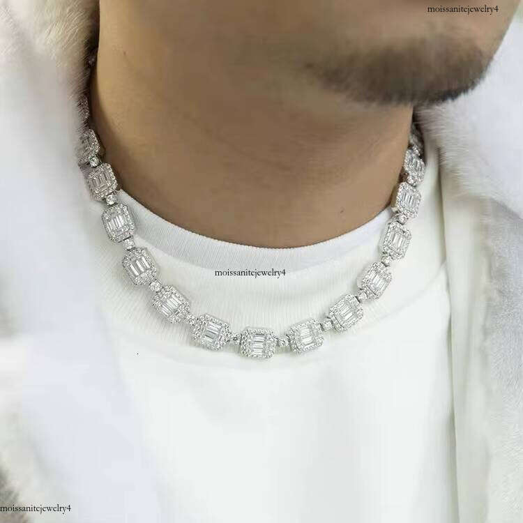 High Quality Hip Hop Jewelry 13mm Baguette VVS Moissanite Dia Sterling Sier Cuban Chain Bracelet