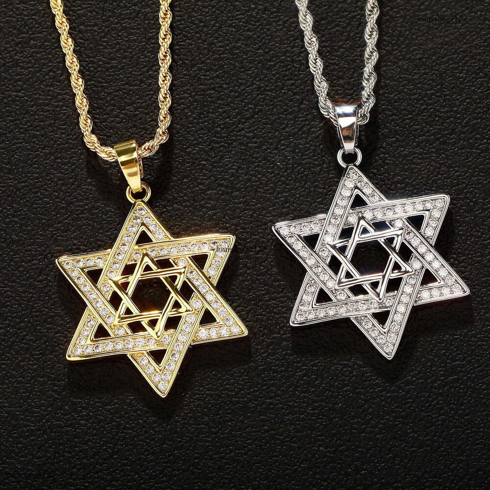 Fashion Hip-Hop Moissanite chain Inlaid Star of David Pendant Men's Hexagram Necklace