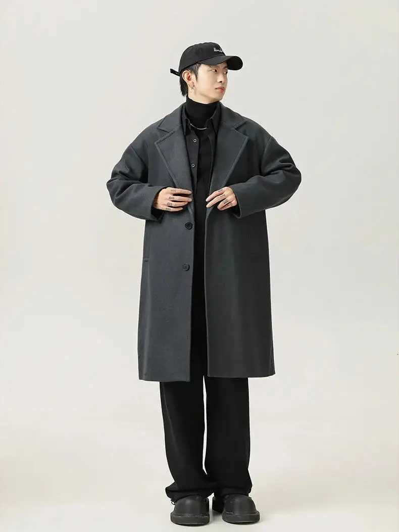 Retro Double-sided Wool Coat Mens Medium-length Knee Tweed Autumn Winter Thickened Suit Wind Coat Jacket Warm Soft XJ250809