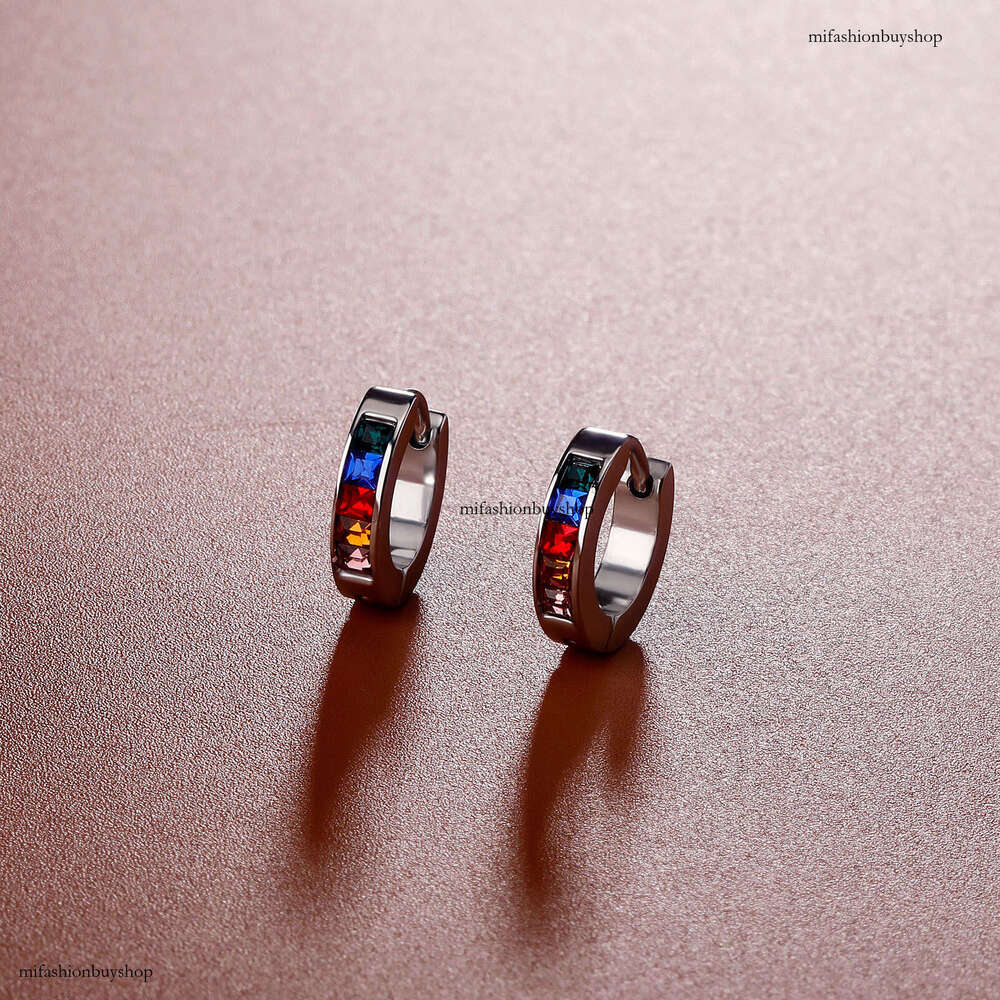 Sterling Silver Square Colorful Zircon Unisex Trendy Stud Earrings Versatile Non-Fading Clips Ear Jewelry