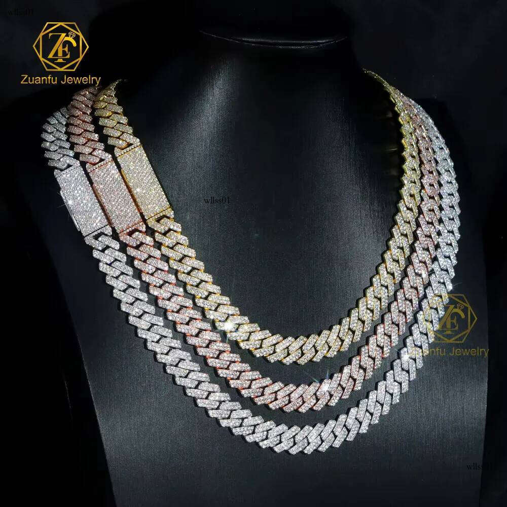 Top Quality D VVS 8mm-20mm Iced Out Hip Hop Cuban Chain Necklace Bracelet with BLING for Men and Women