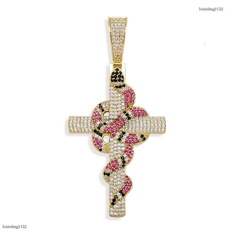 Cobra Cross Pendant Real Gold Plated Full Moissanite chain Men's Necklace Jewelry