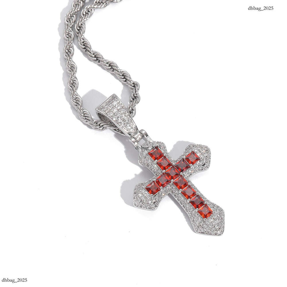 Blue Moissanite chain Cross Necklace Hip Hop Fashion Heavy Craft Inlaid Simple Clavicle Chain Pendant for Men and Women
