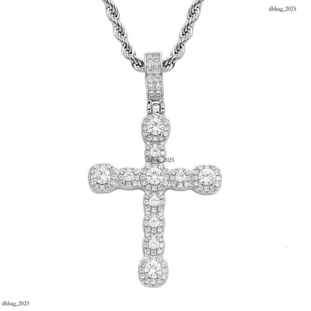 Necklace Ice Sugar Moissanite chain Cross Pendant Square Round Mixed Inlay Personality Trendy Unisex Hip-Hop Accessories