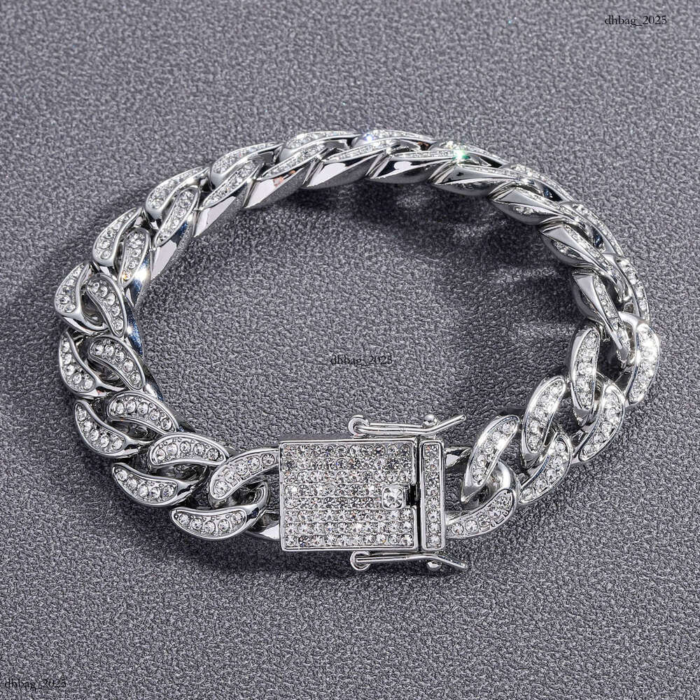 New Men's 13mm Full Dia Cuban Chain Alloy Hip-Hop Gold Bracelet