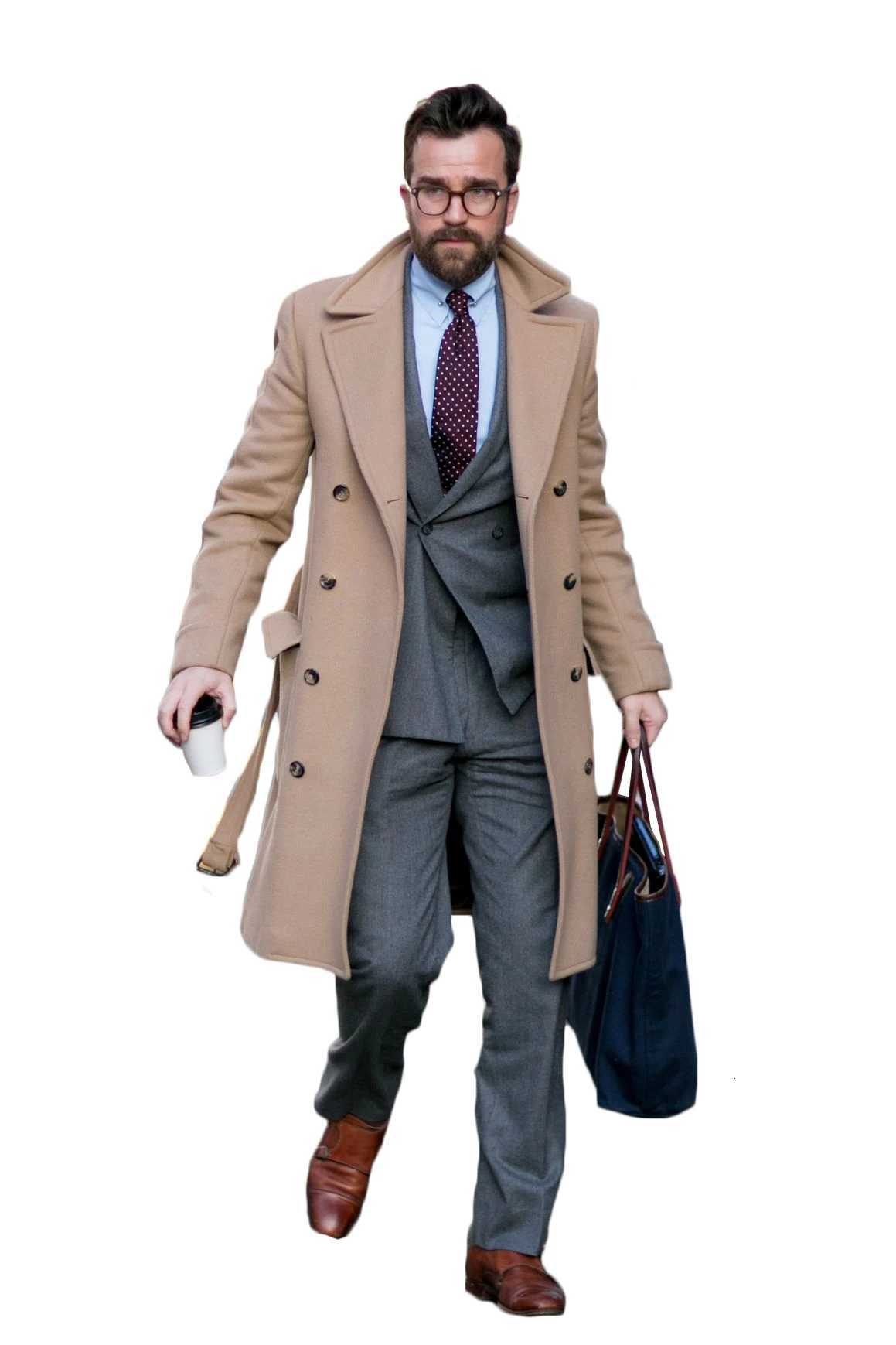 Woolen Mens Overcoat Warm England Style Double Breasted Thick Loose Long-Length Casual Trench Winter Coat Mens Jacket XJ250809