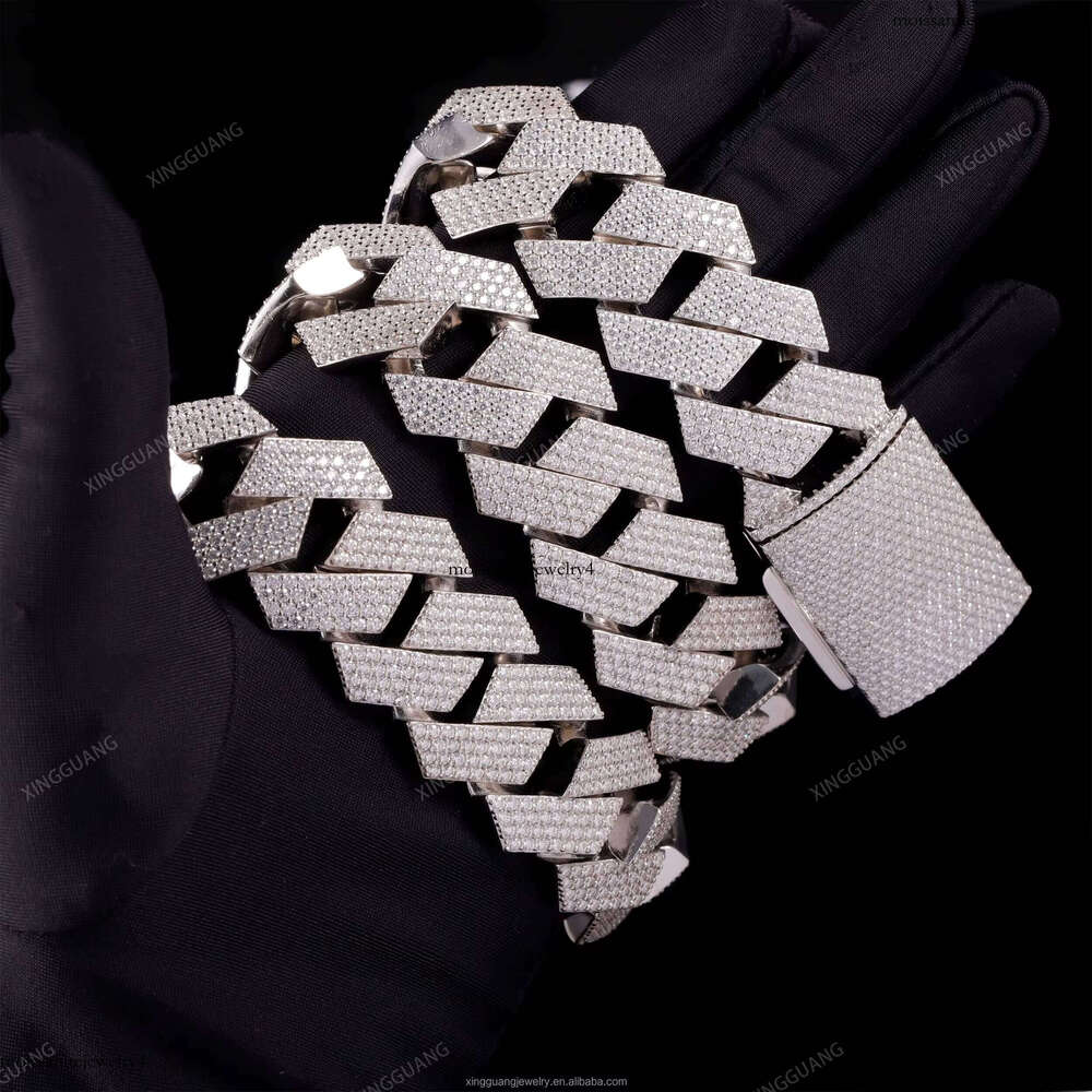 XG 24 mm Wide 4 Rows Iced Out Moissanite Cuban Chain Sterling Sier Gold Plate Fine Jewelry Necklaces Bracelets