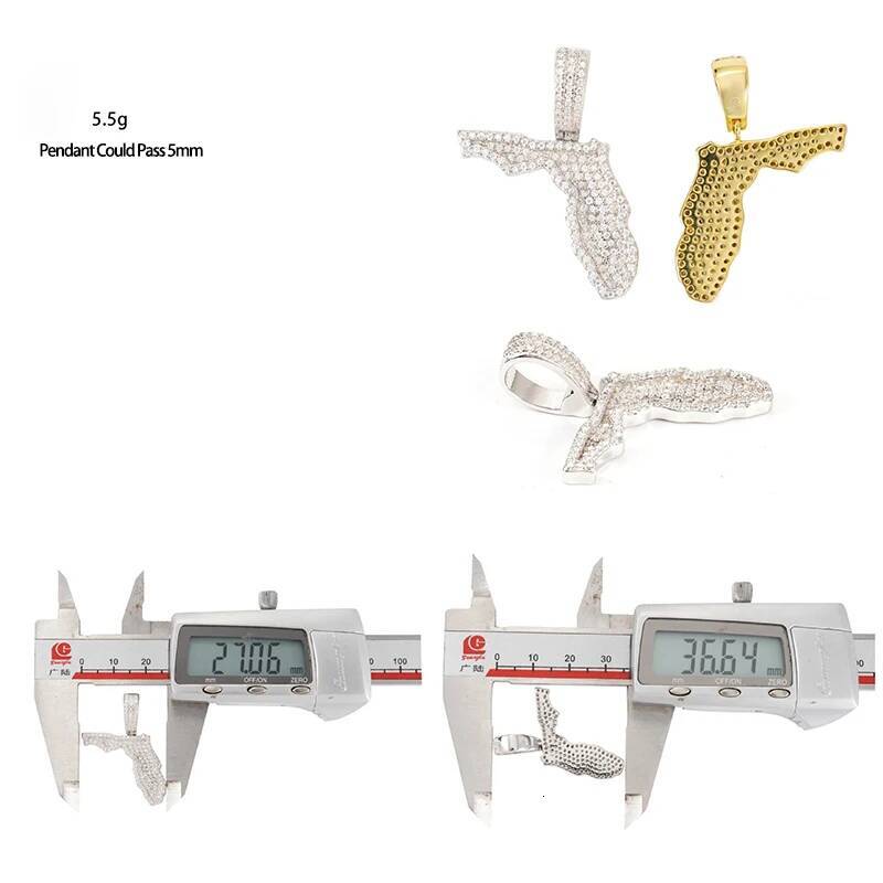 Hiphop Iced Bling Moissanite Florida State Pendant 925 Sterling Silver Plated 14k Gold Pass Diamond Tester Wholesale Jewelry