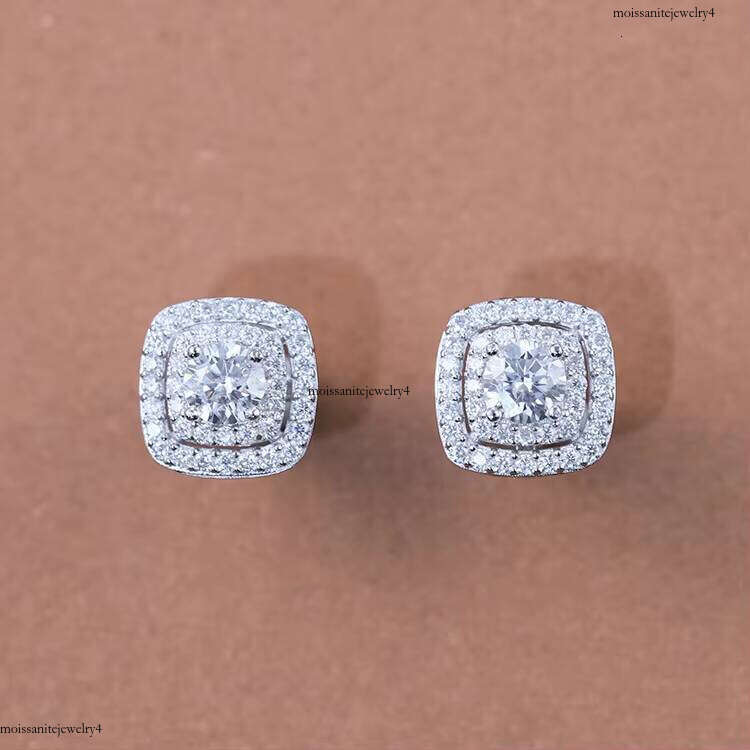Pass Dia Tester Fashion VVS D Cushion Sterling Sier Round Moissanite Stud Earrings for Mans Women