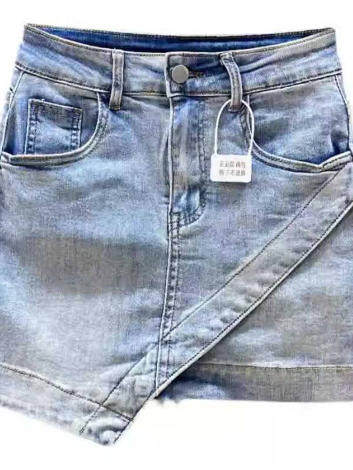 2025 Summer New Women's trend High Waist A-line Skirt Women's Cowboy Asymmetric Slim Short Skirt Fashion Commuting Sled Cotton Blended Summe