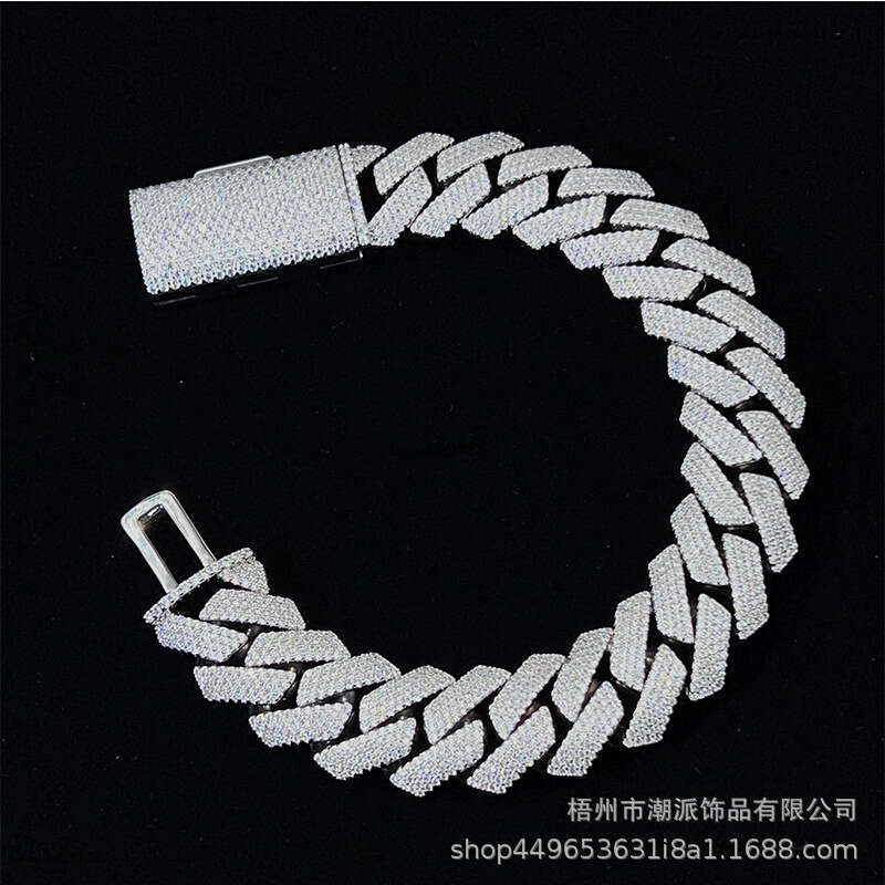 18mm 4 Row Sterling Silver Micro Pave Moissanite chain Cuban Bracelet Necklace Hip Hop Men's Trendy Style