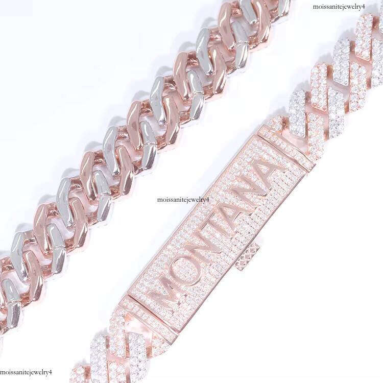 Fine Jewelry Gift 12mm Wide Plated Gold Two Tone 2rows Moissanite with Custom Letter Lock S Cuban Link Chain