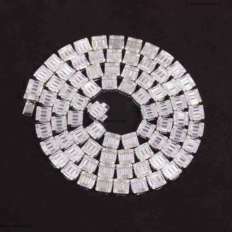 Custom Wholesale Sier 8MM Necklace Baguette CZ Cubic Zirconia Iced Out Cuban Link Chain Hip Hop Jewelry