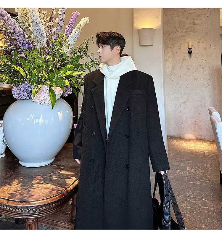 Autumn and Winter Long Warm Woolen Blend Coat Men Double Breasted Korean Style Wool Blends Overcoat Clothing 2025 Q107 XJ250809