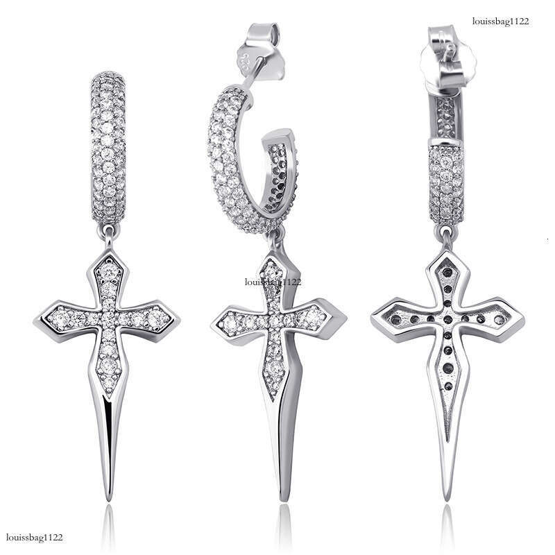 INS Hip-Hop Cross Zircon Full Hoop Studs Unisex Personality Fashion Trendy Earrings Jewelry
