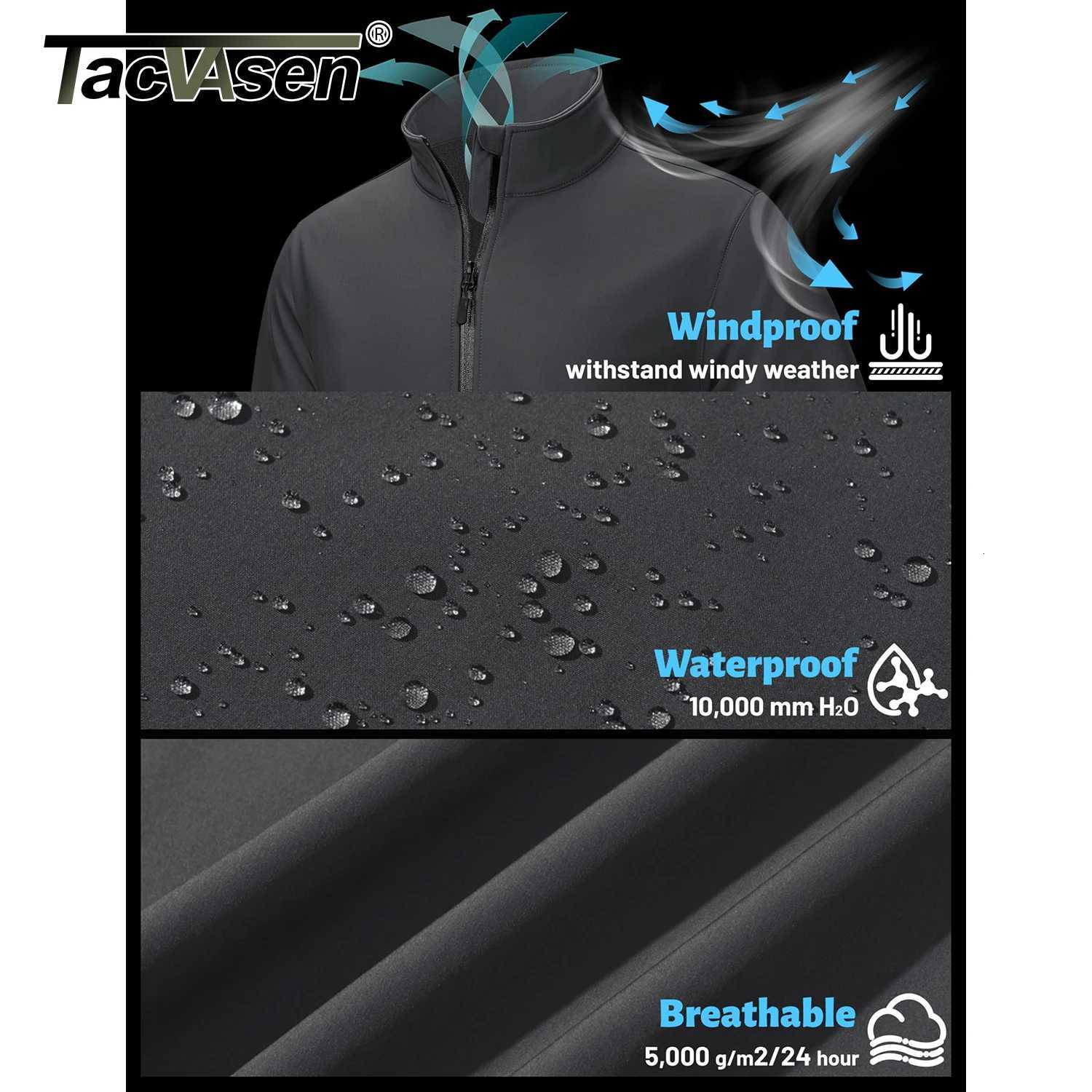 TACVASEN Fleece Lined Softshell Jacket Mens Full Zip Up Rain Jacket Outdoor Work Jacket Spring Trekking Hiking Windbreaker Male W250809