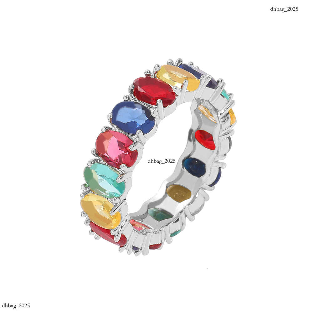 Colorful Simple Personality Oval Zircon Unisex Couple Hip Hop Ring