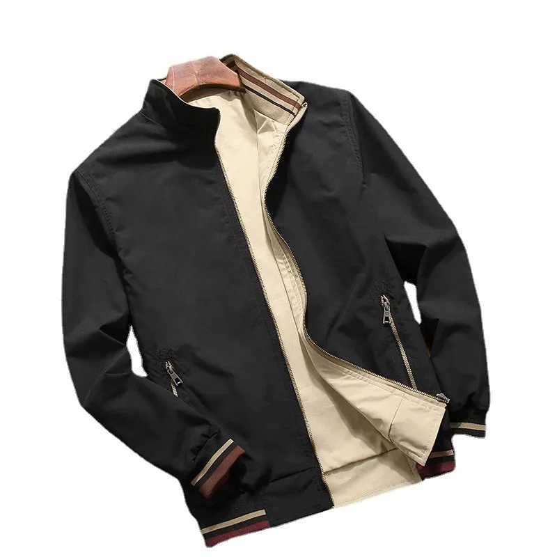 2025 Autumn Jacket for Men Stand Collar Double Sided Wear Clothes Smart Casual Slim Fit Solid Color Fashion Jacket Men W250809