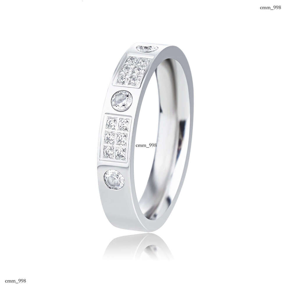 Minimalist Style Non-Fading Titanium Steel Inlaid Diamond Ring for Women INS Trendy Couple Rings