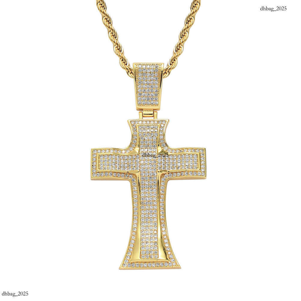 Necklace Large Pendant Micro Paved Moissanite chain Cross Religious Hip-Hop Accessories