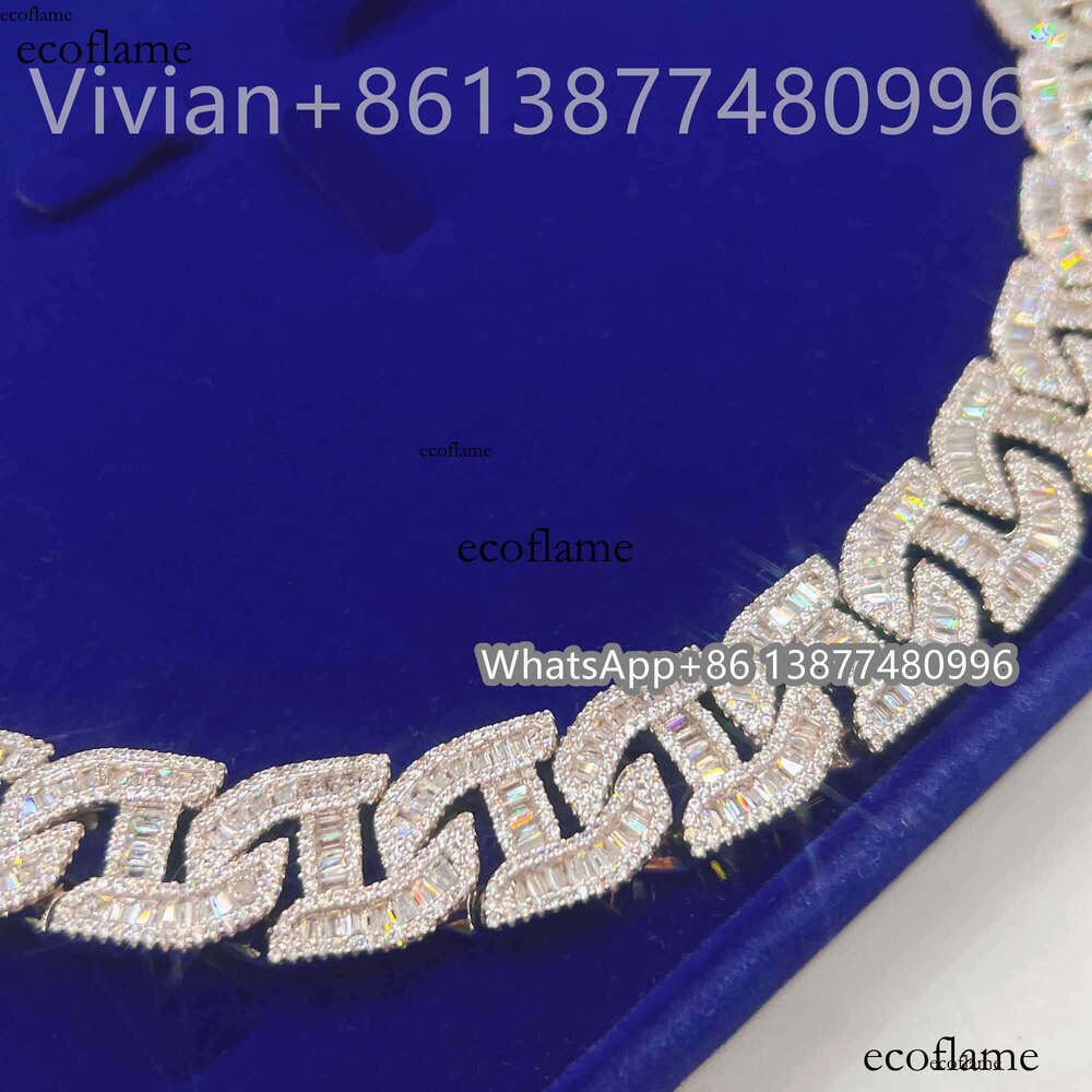 Bling Fine Hip Hop Jewelry Baguette Diamond Men Necklace Sterling Silver Fully VVS Moissanite Luxury Cuban Link Chain