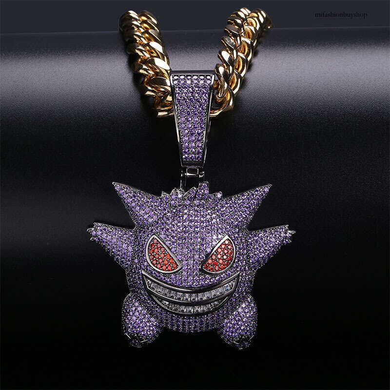Full Moissanite chain Hip-Hop Funny Oversized Gengar Cartoon Pendant HIPHOP Necklace Cool
