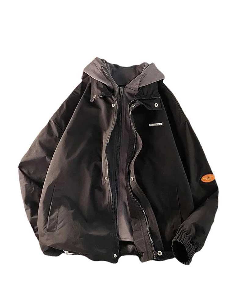 2022 New Oversized Hooded Couples Wear Spring Winter Preppy Zip-up Varsity Jacket W250809