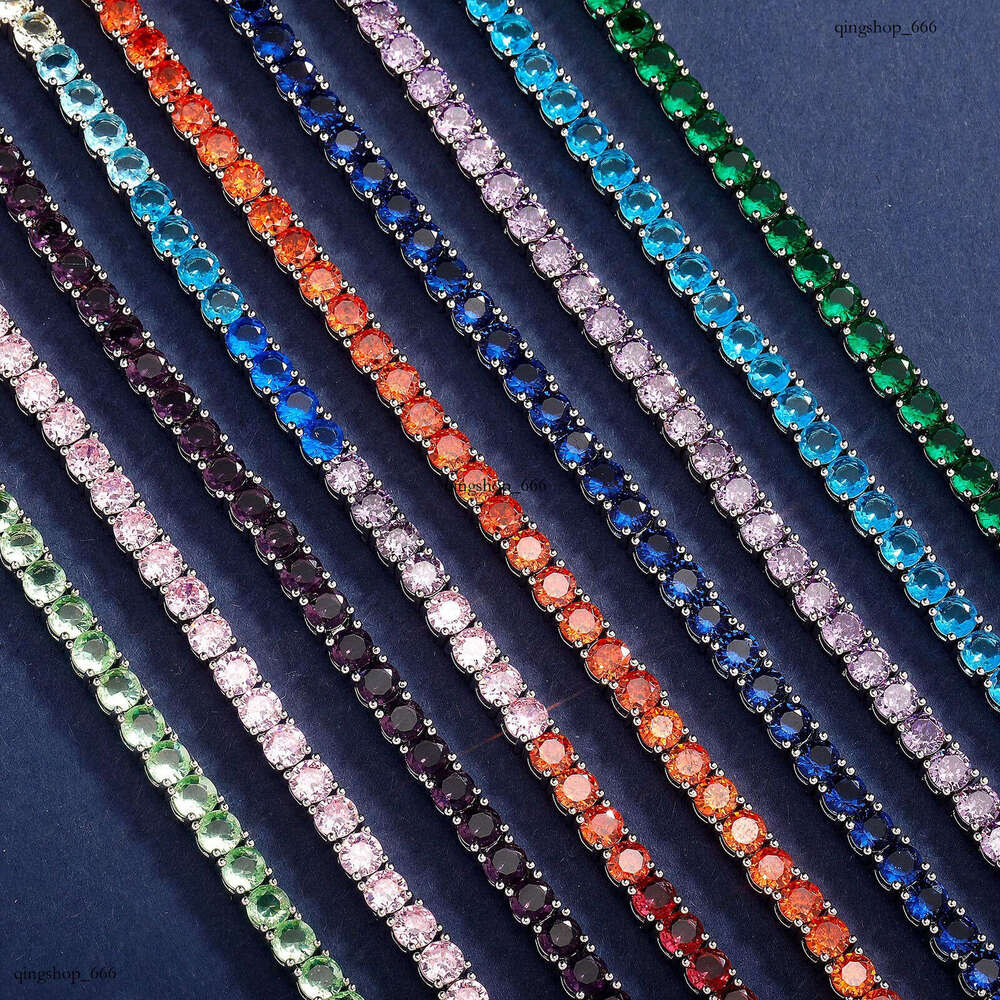 4mm Crystal Zircon Tennis Chain Hip Hop Summer Personality Clasp Colorful Dia Single Row Women's Bracelet Jewelry