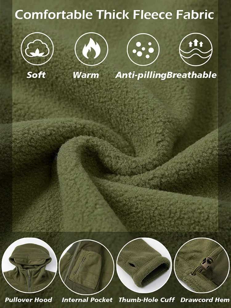 Mens Tactical Fleece Jacket Winter Warm Full Zip Military Hoodies Multi-Pockets Hiking Hunting Outdoor Coats W250809