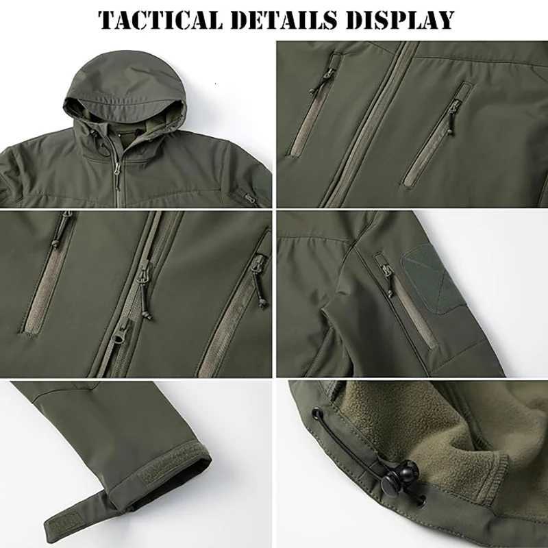 Mens Waterproof Softshell Tactical Jacket Winter Windproof Fleece Hoodie Jacket Outdoor Hiking Skiing Windbreaker Coat W250809