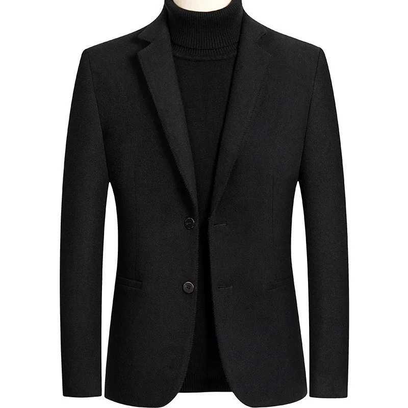 2025 Slim Fit Turn Down Collar Single Breasted Wool Blazers Cardigan Coats Long Sleeve Pockets Solid Business Jackets XJ250809