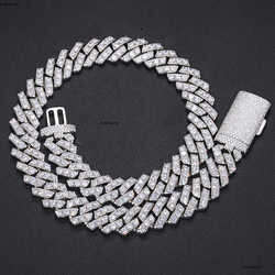 Moissanite necklace cuban k chain 20mm 2 row full dia ice out vvs pass dias tester stainless steel plating hiphop jewelry bracelet necklaces with GRA 