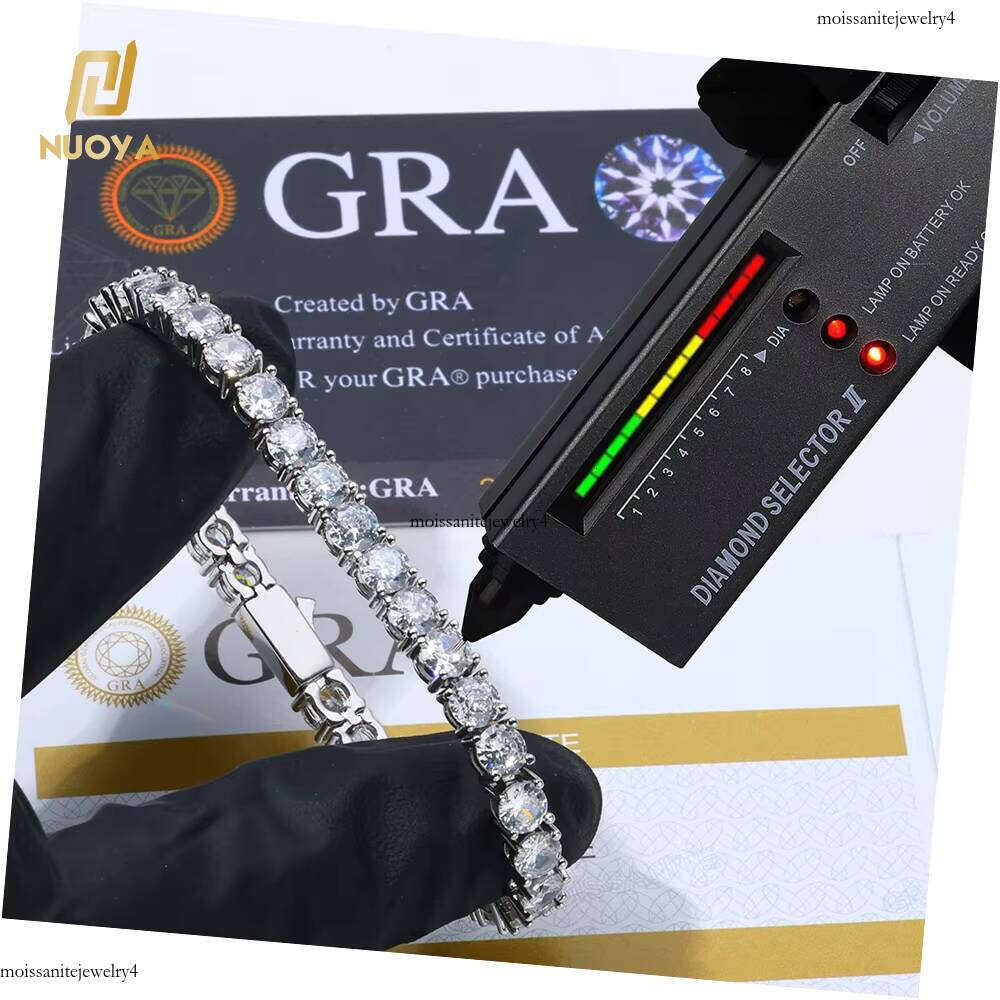 NUOYA Custom 3/4/5MM Moissanite Bracelet GRA Certificate D Color VVS Sterling Sier Tennis Chain Jewelry for Women