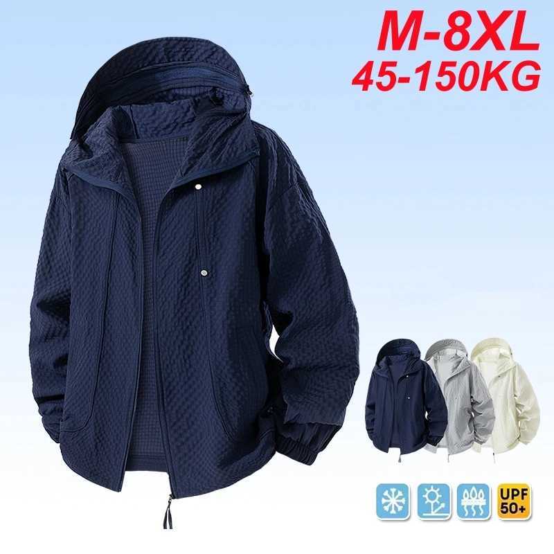 50+ Jacket Men Summer Bubble Fabric Plus Size 8XL 7XL Quick Dry Camping Windbreaker Fishing Outdoor Anti-UV Clothing W250809