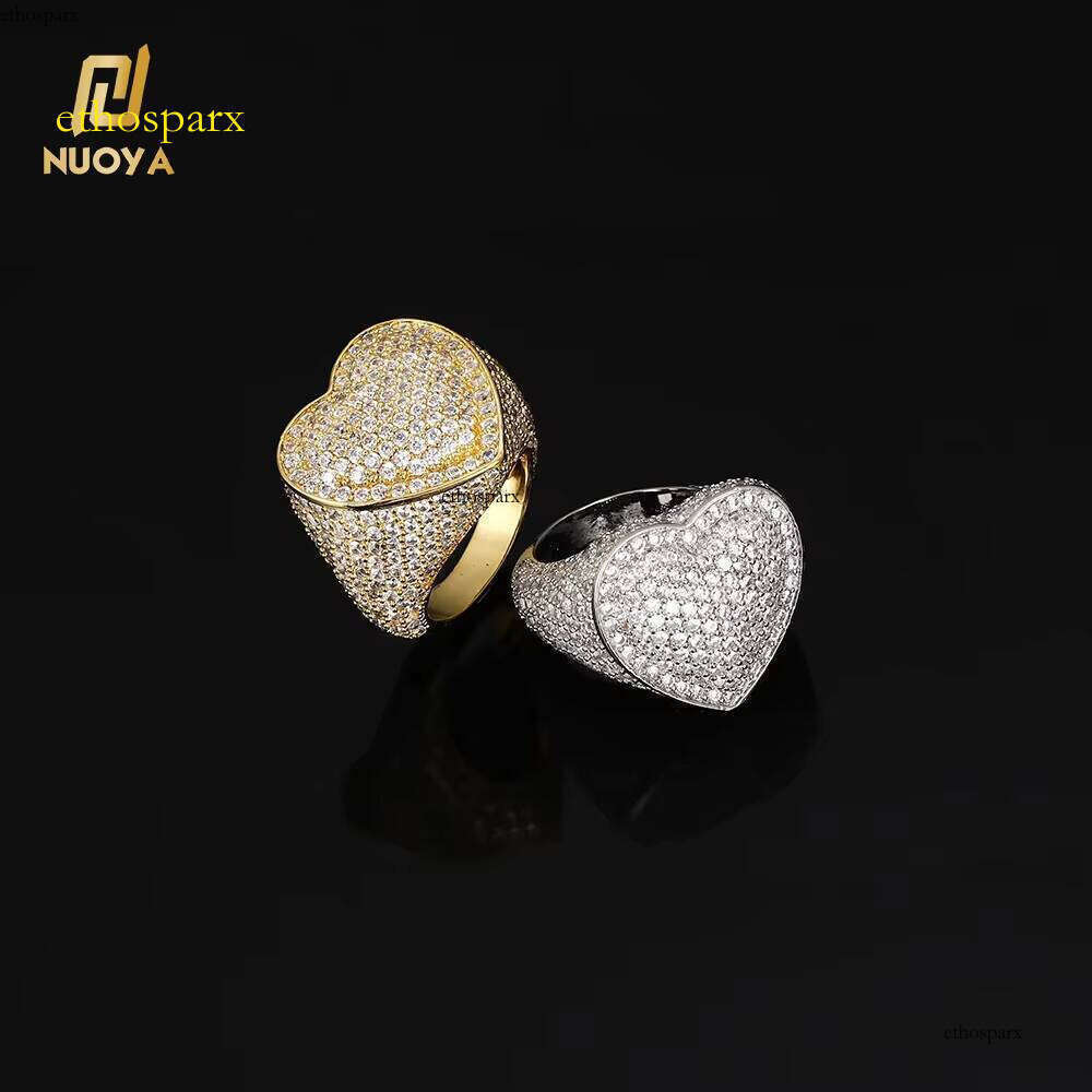 Hip Hop Dia Heart Women Full 3A Zircon Gold Plated Iced Out Love Ring